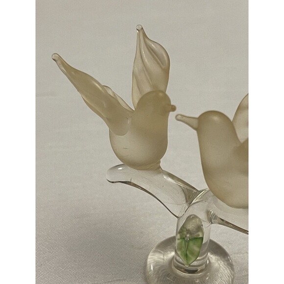 VTG Satin Frosted Glass Bird Pair on Clear Glass Branch Figurine Art Glass 2.5" - Picture 5 of 9